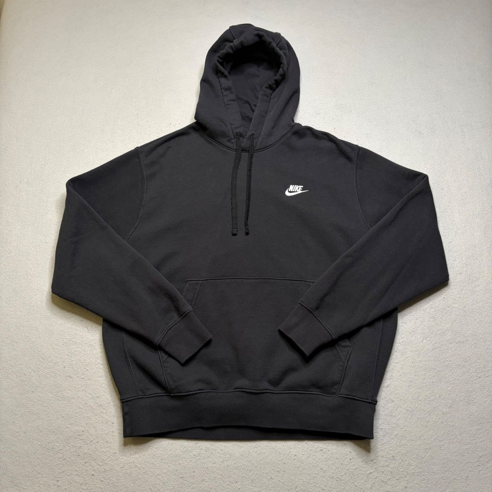 Nike Hoodie Womens Large Black Sportswear Club Fleece Embroidered Logo Pullover